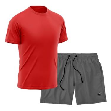 Imagem de Kit Short + Camiseta Dry Treino Fitness Academia Bermuda Camisa Praia Esporte Vermelho, Tamanho GG