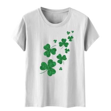 Imagem de Camisetas femininas do Dia de São Patrício Shamrock Dia de São Paddys Lucky Green Clover manga curta tops elegantes para mulheres, Branco, 3G