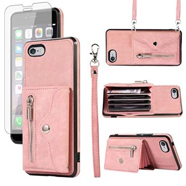 Imagem de Capa de telefone para iPhone 7/8/SE 2020/2022 capa carteira com alça transversal de pulso suporte para cartão de crédito celular iPhone7 iPhone8 7s 8s i SE2020 SE2022 2/2nd/3/3ª geração SE2 feminino