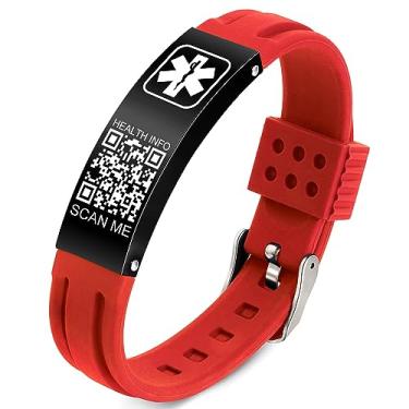 Imagem de Theluckytag Pulseiras médicas para homens e mulheres com código QR, pulseiras de identificação de alerta médico para viagens esportivas - Pulseira de silicone à prova d'água para pulsos de até 20 cm