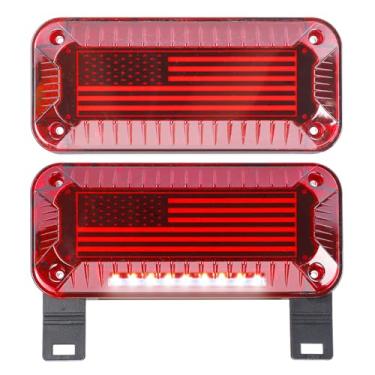 Imagem de Gonice Luzes traseiras patrióticas para trailers com 57 LEDs - Luzes traseiras de trailer com design de bandeira dos EUA com funções de corrida, seta, freio, parada e placa de veículo, montagem em