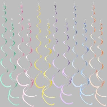 Imagem de 36 peças de decorações em espiral pastel para pendurar em espiral, espiral de feltro de cor pastel, guirlanda de decoração de teto para macaron colorido, aniversário, casamento, chá de bebê, artigos