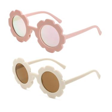Imagem de TOSGMLOUS Óculos de sol de flores redondas para crianças, meninas, meninos, cores foscas, girassol, óculos de proteção UV400, Plástico