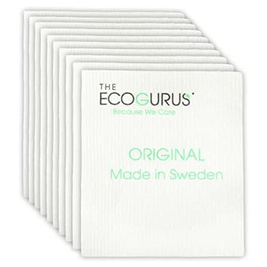 Imagem de The EcoGurus Swedish Panos de prato para cozinha, várias superfícies, celulose e algodão, original feito na Suécia - ecológico, reutilizável, absorvente, sem odor, panos de esponja de celulose, 10 panos de prato brancos
