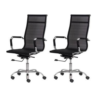 Imagem de 2 Cadeiras Escritório Mesh Presidente Preta Base Giratória