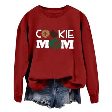 Imagem de Duobla Moletom feminino Mama gola redonda gráfico Cookie Mom moderno casual pulôver manga longa camisetas divertidas suéteres confortáveis, A-1-vinho, XXG