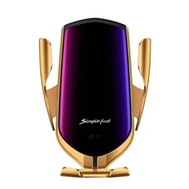 Imagem de Waillynice -R1 Carregador de carro sem fio de 10 W com fixação automática para iPhone Xiaomi, suporte de telefone para carro, sensor infravermelho, suporte para saída de ar (dourado)