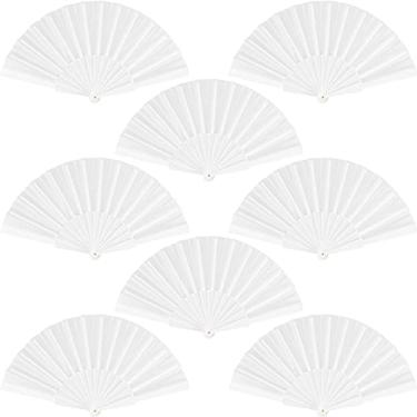 Imagem de durony 8 peças de leque dobrável portátil de tecido de nylon ventiladores chineses com alça de plástico ventiladores dobráveis decorativos para festas, presentes de casamento, decoração de casa,