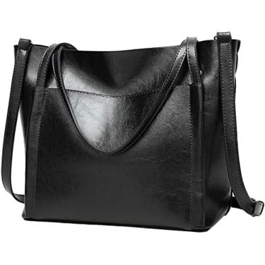 Imagem de Bolsa feminina para laptop sacola grande de couro de 15,6 polegadas leve vintage bolsa de ombro para escritório senhora para trabalho, viagens, compras, preta