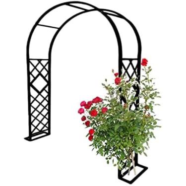 Imagem de Arco de metal para jardim, arco de treliça para plantas trepadeiras, rosas, videiras, 55 "71" 87 "102" 126 "de largura, arcos de decoração de casamento ao ar livre com base, preto/marrom \