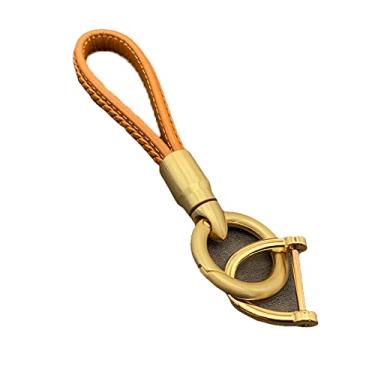 Imagem de Cor sólida masculino feminino chaveiro de couro 360 graus rotação ferradura fivela mão tecido porta-chaves do carro titular saco pingente/360