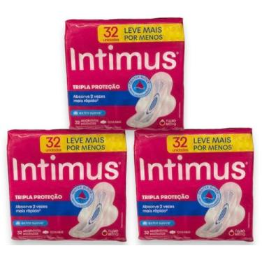 Imagem de Kit C/96 Absorvente Feminino Intimus Tripla Proteção Com Abas Cobertura Extra Suave Uso Externo Intensidade Médio Ideal para o Dia com Algodão Papel Siliconado e Gel