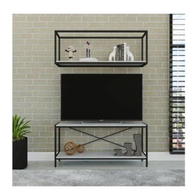 Imagem de Conjunto Rack para Tv até 50 Polegadas 1 Nicho Aéreo Estilo Industrial Active Yescasa Branco Chess