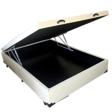 Imagem de Cama Box Baú Casal com 48cm de altura total - Blindado/Reforçado Corino Branco