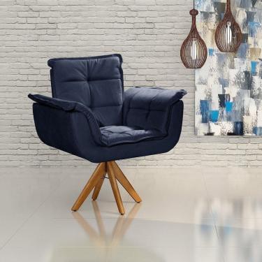 Imagem de Poltrona Giratória de Madeira Bella Opala Decoração Sala Quarto Recepção Azul Marinho
