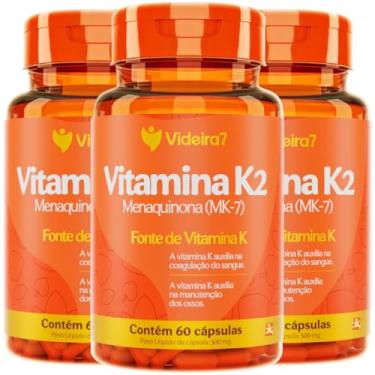 Imagem de Videira7, KIT COM 3 VITAMINA K2 MENAQUINONA MK-7 1 CÁPSULA AO DIA 100% IDR TOTAL 180 CÁPSULAS - VIDEIRA7