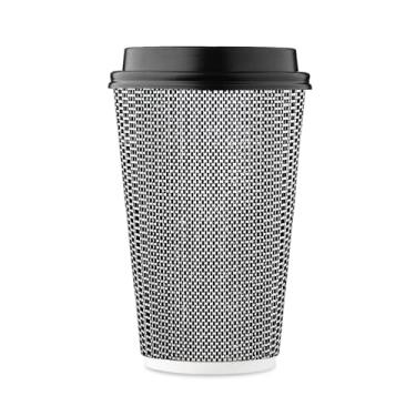 Imagem de [Conjunto de 85] Xícaras de café descartáveis de 473 ml, copos de papel de parede dupla ondulados isolados com tampas, geométrico preto e branco, copos para chá e chocolate quente para levar xícaras
