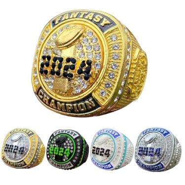 Imagem de Legacy Rings Medalha de prêmio de troféu de campeonato de futebol de fantasia em tom prata premium 2024 para campeão da liga de futebol de fantasia (ouro)