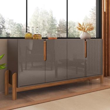 Imagem de Buffet Agnes Cinza Pérola/Cedro 4 Portas com Detalhe Curvo