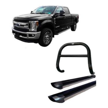 Imagem de Kit Quebra Mato C/barra Estribo Personalizado Preto F250 - HOZZ