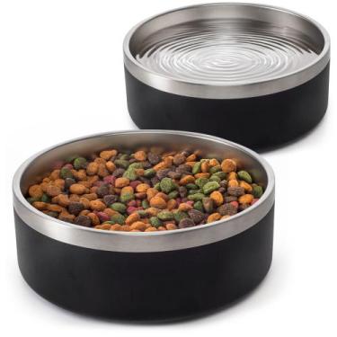 Imagem de Kit 2 Comedouros Cachorro Pet Aço Inox 946ml Madog Preto