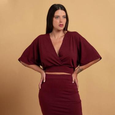 Imagem de Conjunto Saia + Blusa Morcego Feminino Cropped Envelope Saia Fenda - H