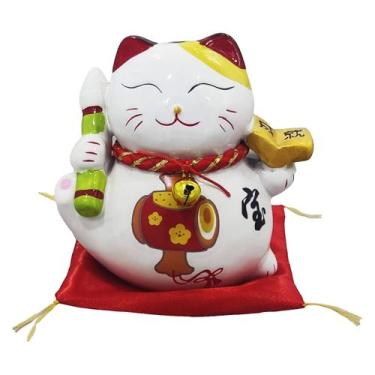 Imagem de Gato da Sorte Porcelana Decorativa Maneki Neko Boa Fortuna 803 - Luhi 