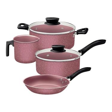 Imagem de Jogo de Panelas Tramontina Linz em Aluminio com Revestimento Interno e Externo em Antiaderente Starflon Max Rosa 04 Peças