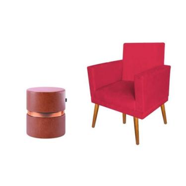 Imagem de Kit 01 poltrona nina suede vermelho + 01 puff porto corissimo telha - 