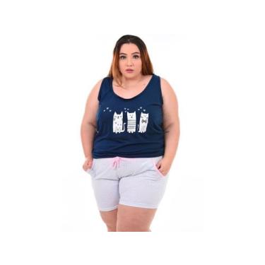 Imagem de Baby Doll Plus Size Malha Pijama Regata Confortável - WLS Modas, Marin