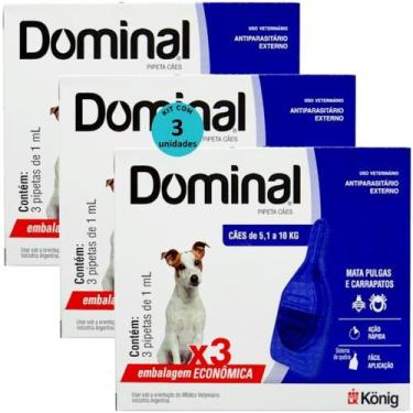 Imagem de Dominal pipeta para cães 5,1 a 10kg 1ml azul 3 unid. kit com 3 cxs pre