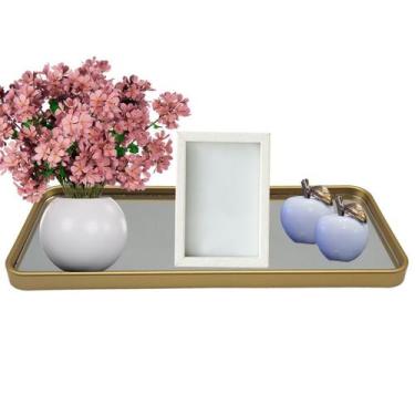 Imagem de Bandeja Decorativa de Vidro Multiuso Retangular - FWB, Dourado