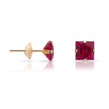 Imagem de Brinco de Ouro 18k Pedra Zircônia Quadrada de 5mm - Adriajp Joias, Ver