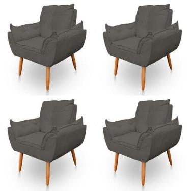 Imagem de Kit 4 Poltronas Decorativa Opala Sala de Estar Tecido Suede Grafite Ki