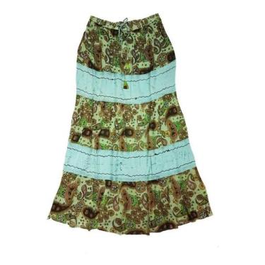 Imagem de Saia Indiana Longa Estampada - Verde Claro M - Beleza Indiana, Azul cl