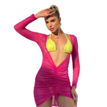 Imagem de Vestido De Praia Com Decote Em V Na Frente Franzido - Bella Fashion, R