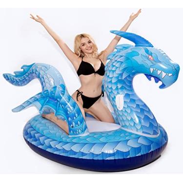 Imagem de DreamBuilderToy Boia inflável de dragão gigante, jangada de dragão de gelo frio de 9 pés de comprimento com válvula mais rápida, flutuação de piscina flutuante passeio no verão praia piscina festa Lounge para crianças e adultos (flutuação de dragão)