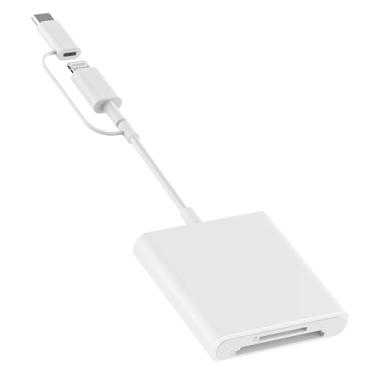 Imagem de Leitor de cartão SD para iPhone iPad, conector duplo (Lightning&USB-C), leitor de cartão de memória micro SD, adaptador de cartão TF e SD 2 em 1, visor portátil para câmera de trilha, sem necessidade