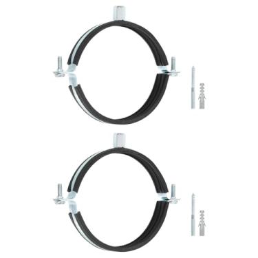 Imagem de uxcell 2 peças de braçadeira de suporte de tubo ajustável, 4-1/2" (114 mm) suporte de parede de teto anel dividido gancho de tubo de ferro galvanizado suporte de correia de tubo com parafuso e tubo de