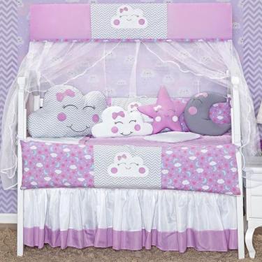 Imagem de Kit enxoval de berço 12 peças nuvem estampada com 2 laterais e saia bo