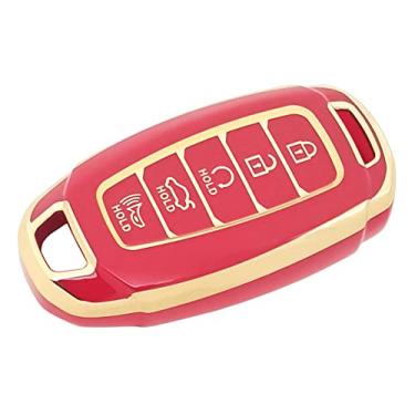 Imagem de Capa de chaveiro adequada para Hyundai Palisade Accent Azera Elantra GT Grandeur I30 IG IX35 Kona Santa Fe Solaris Smart Remote Holder Skin Protector Keyless Entry Sleeve Accessories (vermelho)