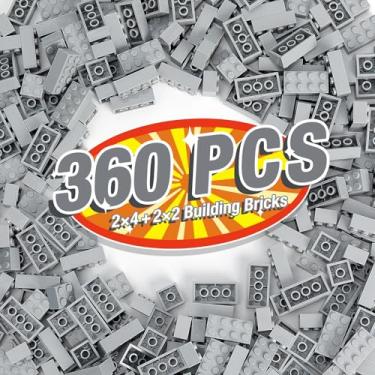 Imagem de MANNIDOO 360 Pieces Building Bricks, Classic Basic Building Flats Parts and Pieces - 2x4 Brick x200 and 2x2 Brick x160, Moc Building Bulks DIY Play Set Compatible with Lego, Light Grey