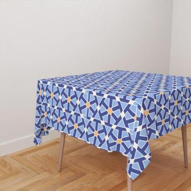 Imagem de Toalha De Mesa Quadrada 4 Lugares Tecido Oxford Caminhos Amarelo, Azul