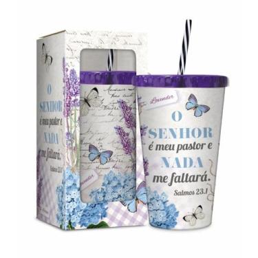 Imagem de Copo Acrílico com Canudo - O Senhor é o Meu Pastor - Brasfoot, Único