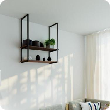 Imagem de Nicho Preto Prateleira Suspensa Teto Sala Madeirado 1.20mt - MetalCrom