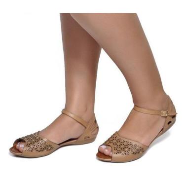 Imagem de Sandália Rasteira em Couro Taupe - Flor d'couro, 36