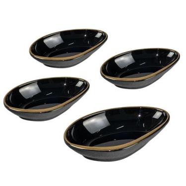Imagem de Kit C/ 4 Molheiras Para Shoyu Ou Molhos Preto Dourado 50 ml - AC