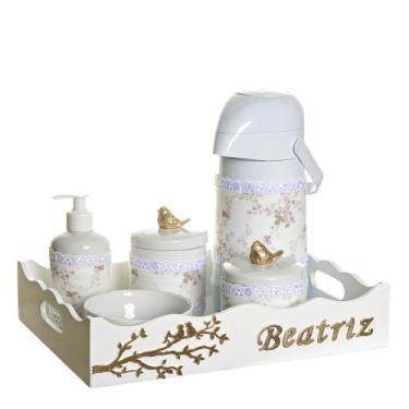 Imagem de Kit Higiene Pássaros Com 6 Peças, Capa e Nome Do Bebê Quarto Bebê Meni