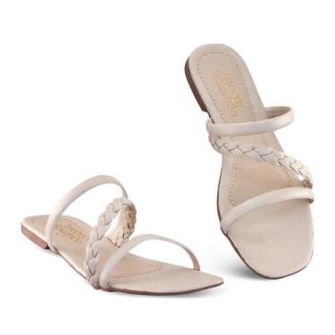 Imagem de Sandália Rasteirinha Feminina Com Tira de Tranca delicada - 24T, Nude,