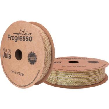 Imagem de Fita ARAMADA de Juta 20MMX10M. CRU com Dourado - Fitas Progresso